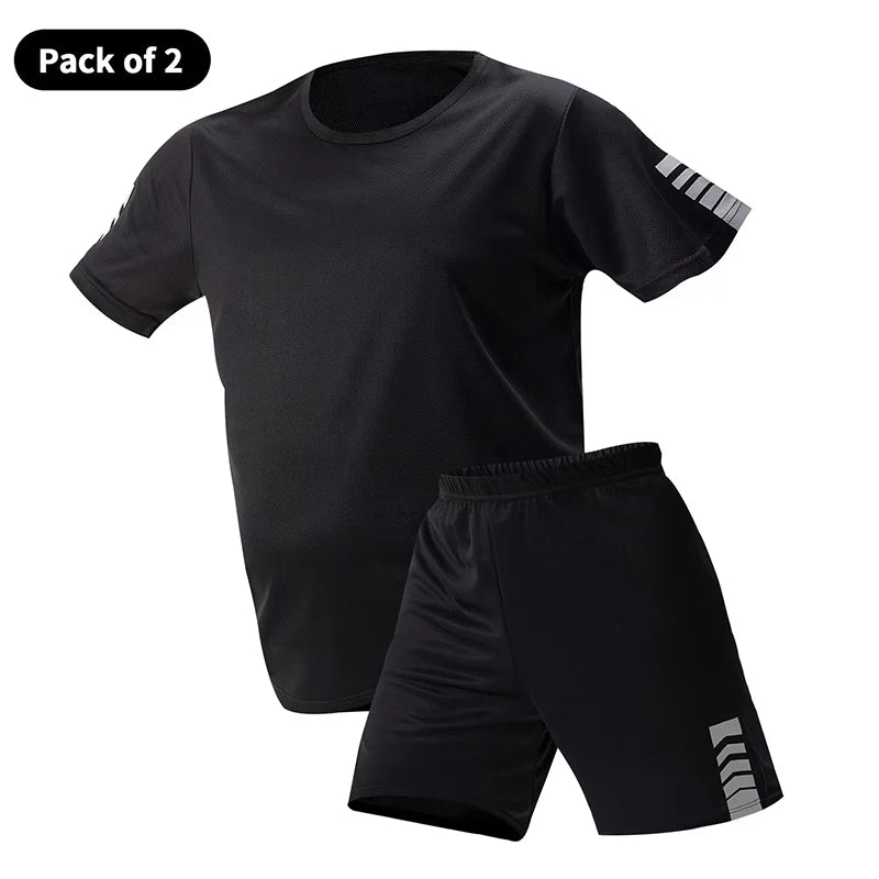 Athletnova 2-pcs Men's Quick-drying Exercise Black-and-white Suit Running Fitness