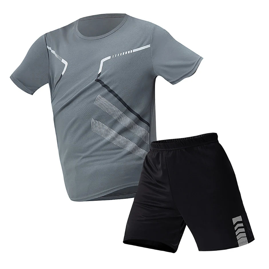 Athletnova 2-pcs Men's Quick-drying Exercise Black-and-white Suit Running Fitness