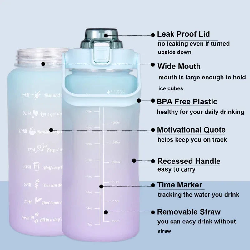 2 Liter Large Capacity Sports Water Bottle Leak proof.
