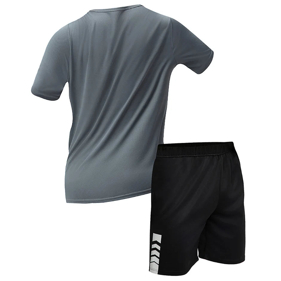 Athletnova 2-pcs Men's Quick-drying Exercise Black-and-white Suit Running Fitness
