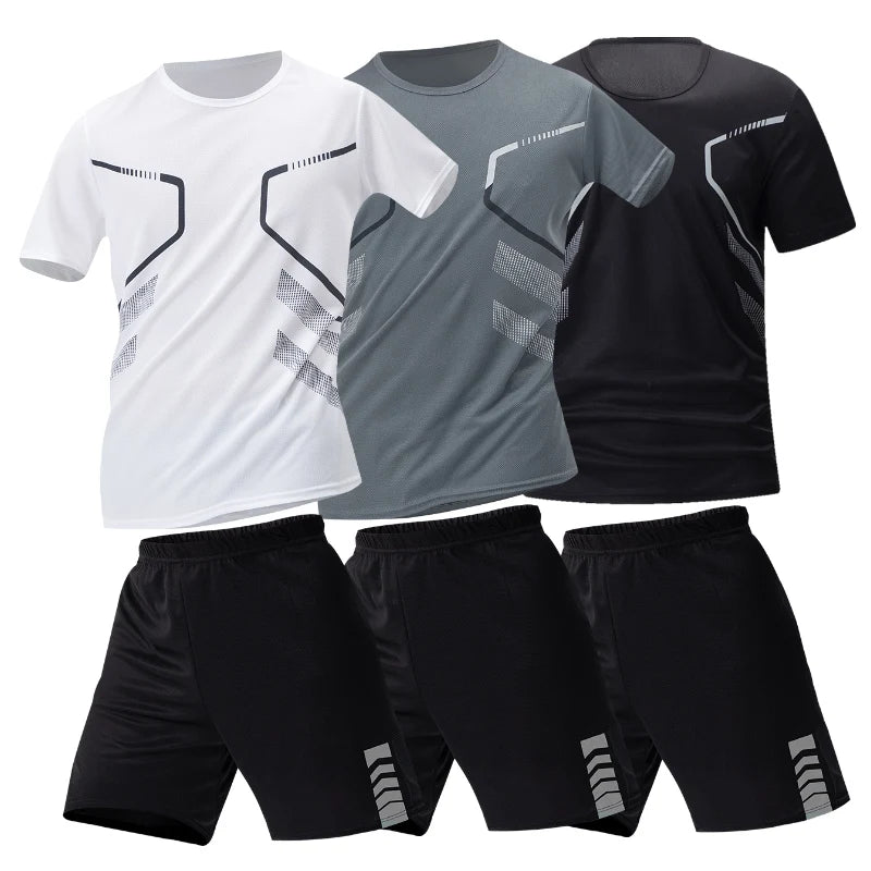 Athletnova 2-pcs Men's Quick-drying Exercise Black-and-white Suit Running Fitness