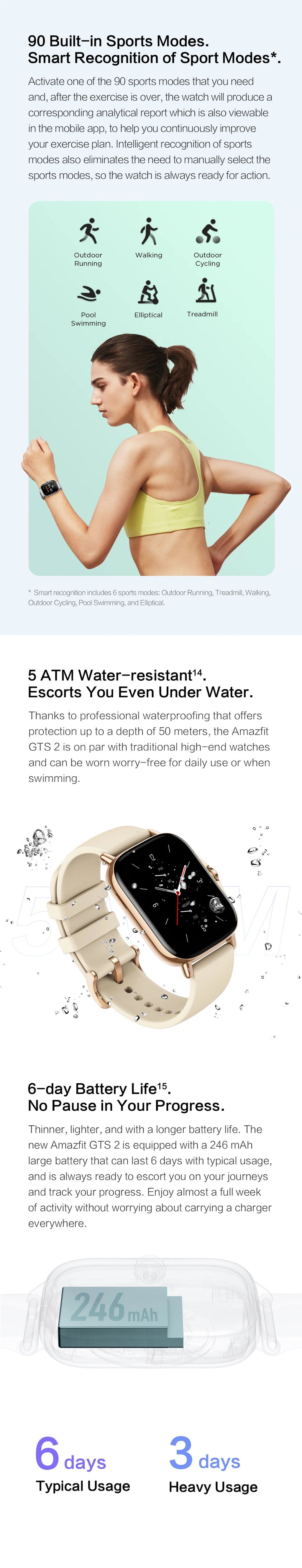 Amazfit GTS 2 Smartwatch 5ATM Waterproof All-round Health and Fitness Tracking