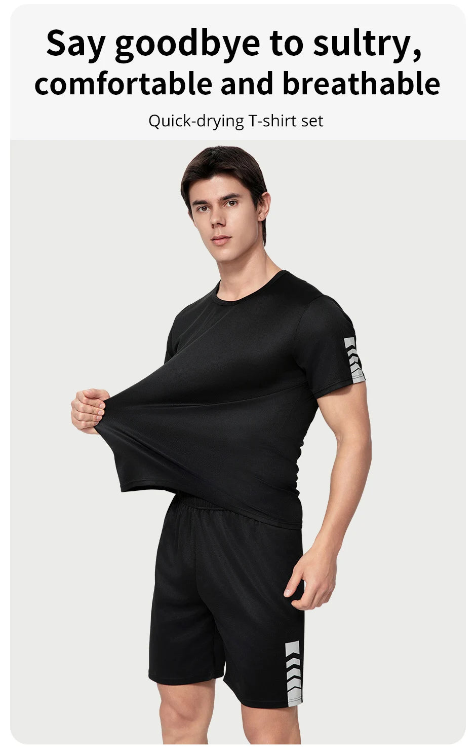 Athletnova 2-pcs Men's Quick-drying Exercise Black-and-white Suit Running Fitness