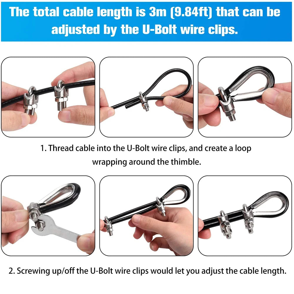 2.5M 3M 4M Fitness Pulley Replacement Cable Thick 5mm Heavy Duty Steel Wire Rope