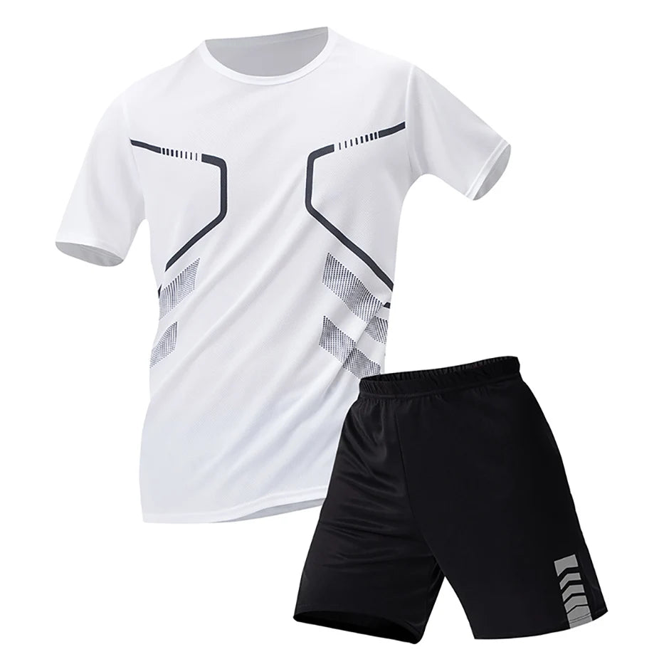 Athletnova 2-pcs Men's Quick-drying Exercise Black-and-white Suit Running Fitness