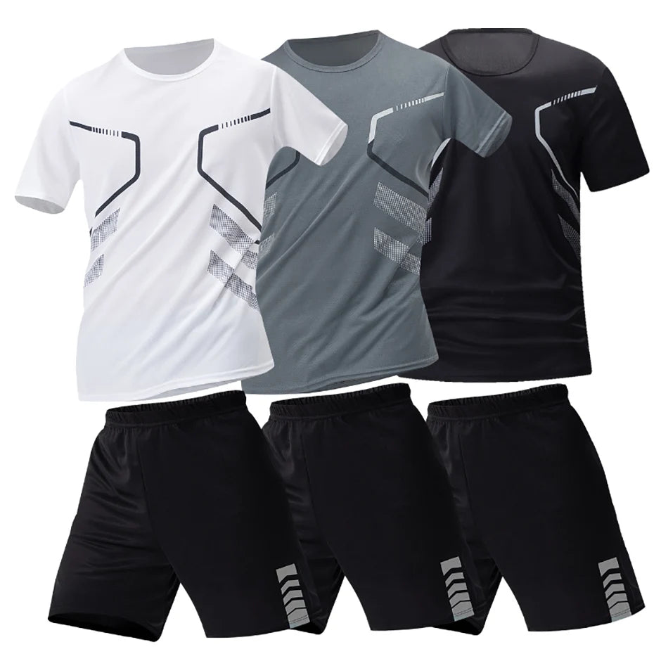 Athletnova 2-pcs Men's Quick-drying Exercise Black-and-white Suit Running Fitness