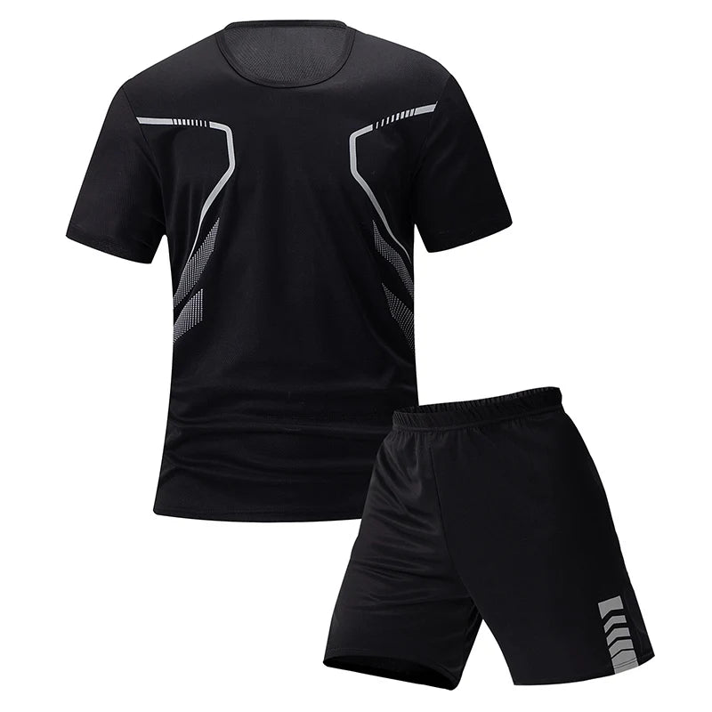 Athletnova 2-pcs Men's Quick-drying Exercise Black-and-white Suit Running Fitness