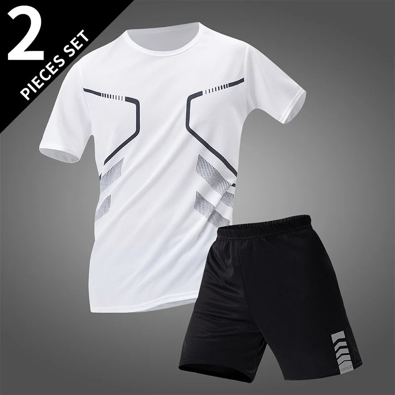 Athletnova 2-pcs Men's Quick-drying Exercise Black-and-white Suit Running Fitness