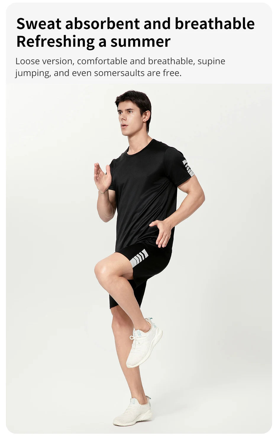 Athletnova 2-pcs Men's Quick-drying Exercise Black-and-white Suit Running Fitness
