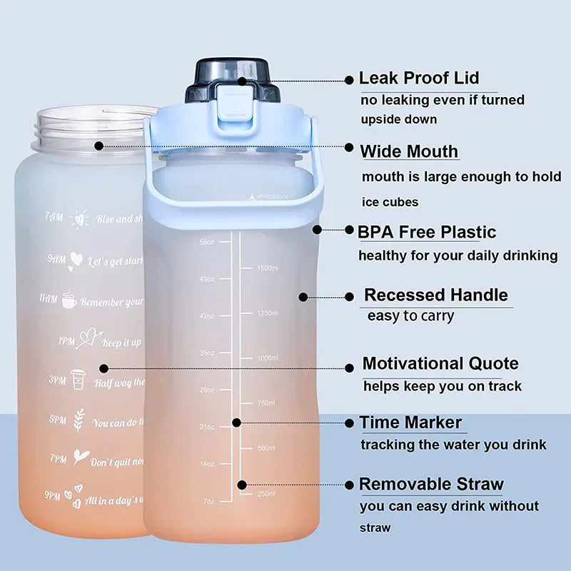 2 Liter Large Capacity Sports Water Bottle Leak proof.