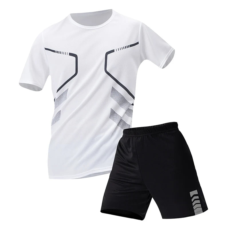 Athletnova 2-pcs Men's Quick-drying Exercise Black-and-white Suit Running Fitness