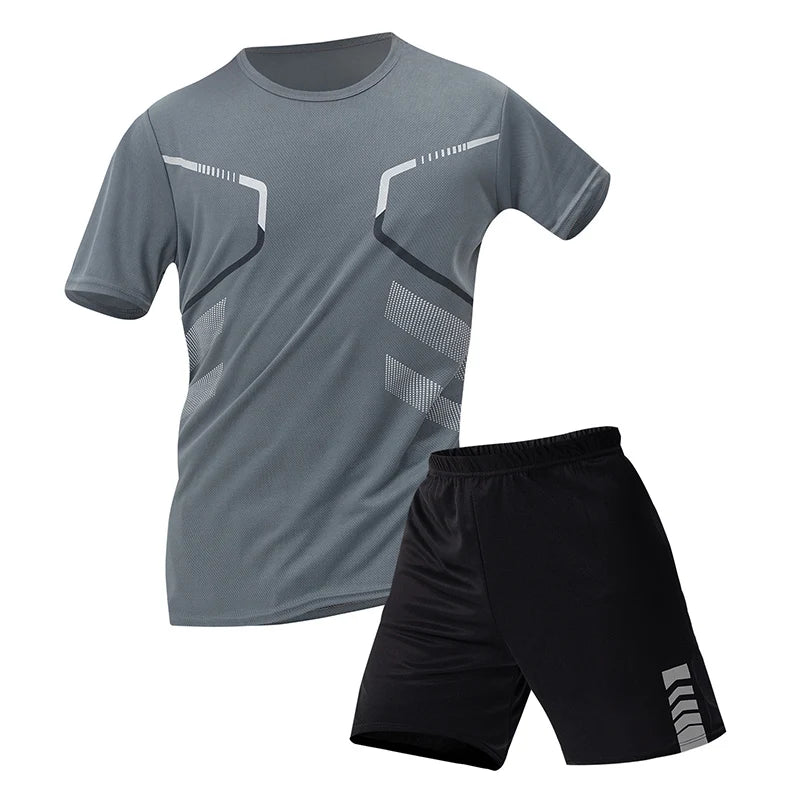 Athletnova 2-pcs Men's Quick-drying Exercise Black-and-white Suit Running Fitness