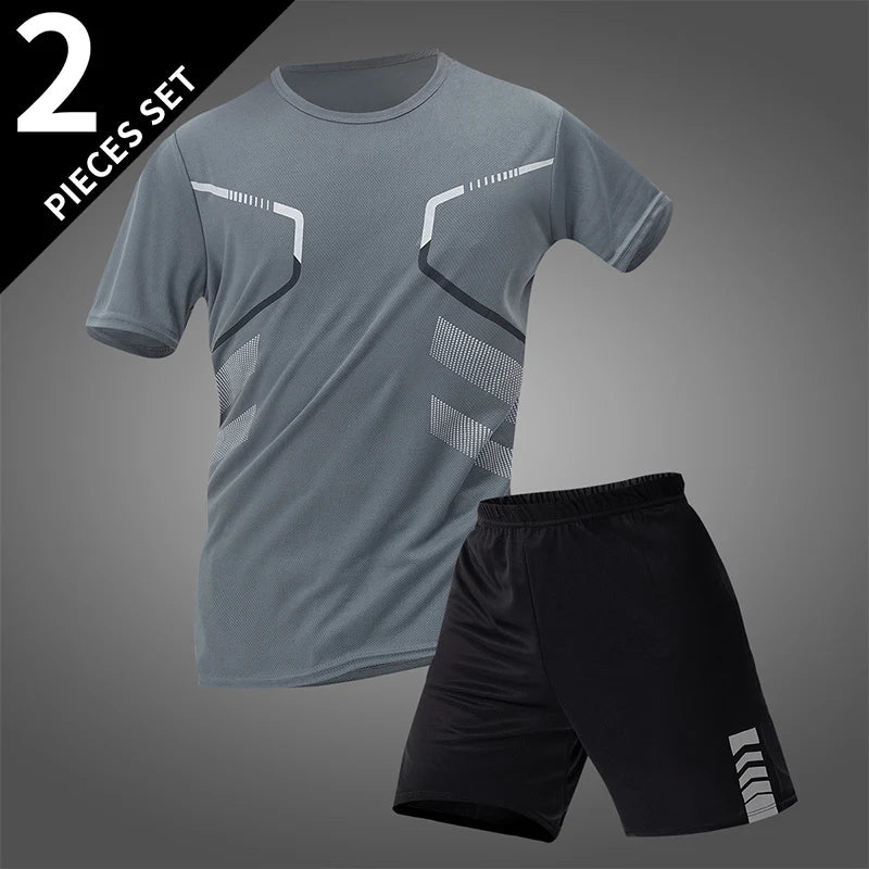 Athletnova 2-pcs Men's Quick-drying Exercise Black-and-white Suit Running Fitness