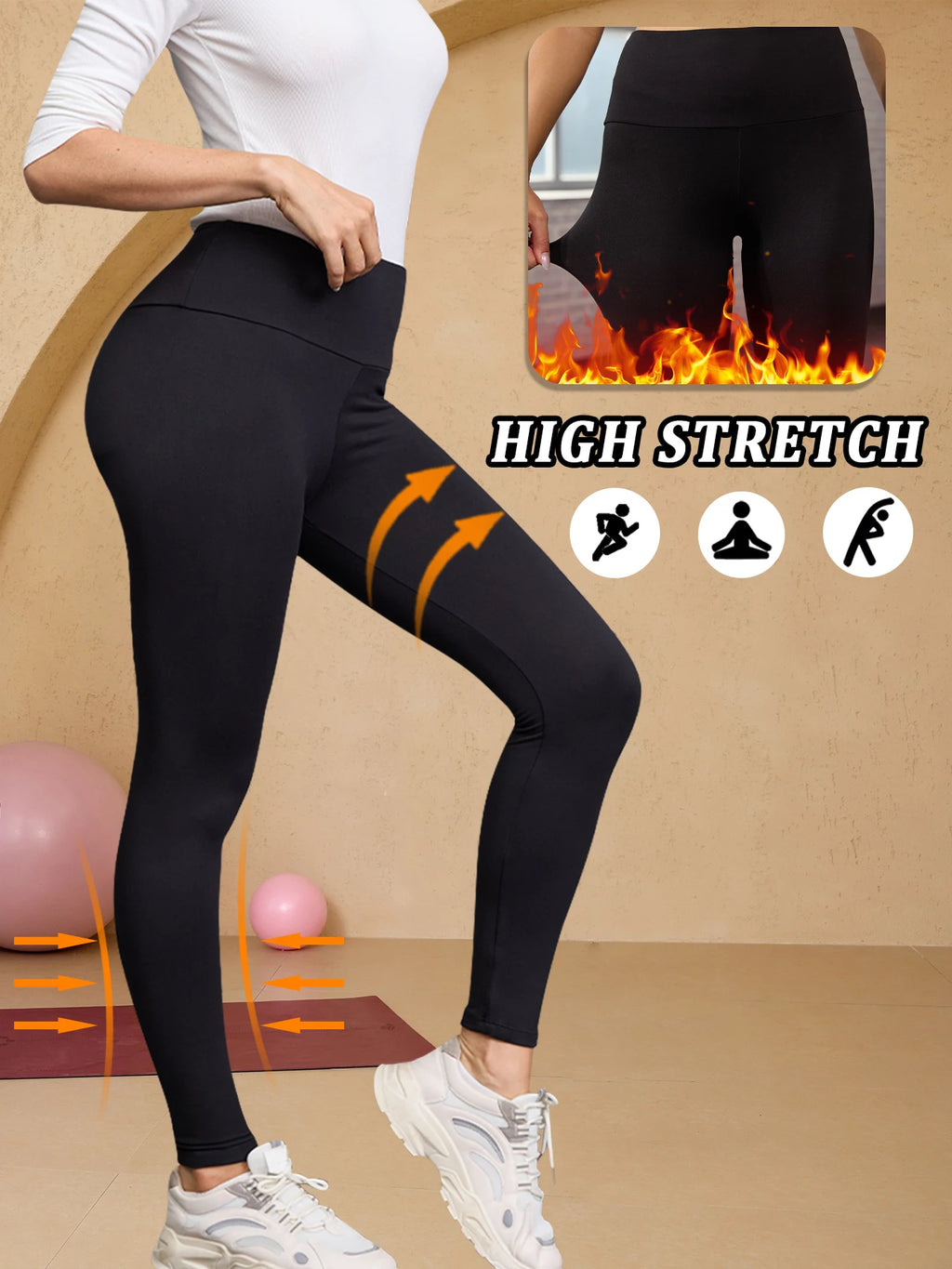 Womens Thermal Fleece Lined High Waisted Leggings.